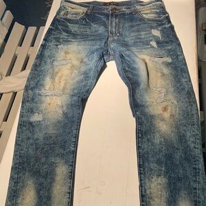 Akoo Men's Distressed Blue Skinny Jeans